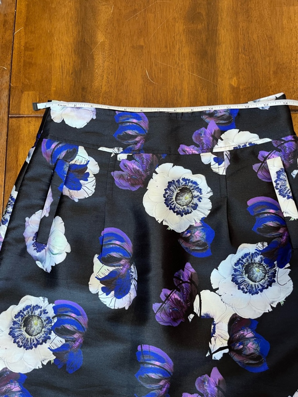 J. Crew Black A-Line Skirt with Blue, Purple & White Floral Print - Picture 5 of 7
